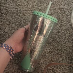 Starbucks Glitter Tumbler with Straw - Mint Green Christmas Cup